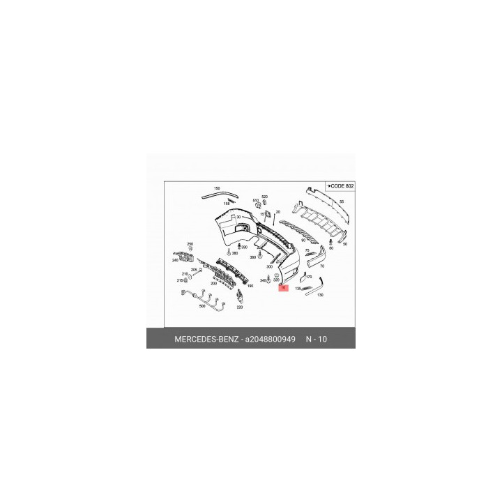 Pare-chocs Arrière Mercedes GLK X204 A2048800949 Neuf Adaptable