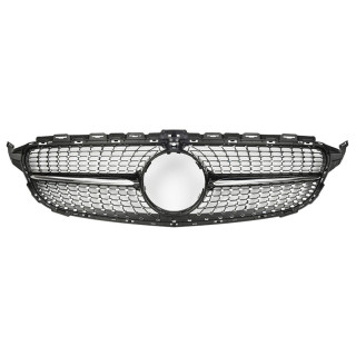 CALANDRE DIAMANT NOIRE+CHROME MERCEDES W205 AVEC CAMERA