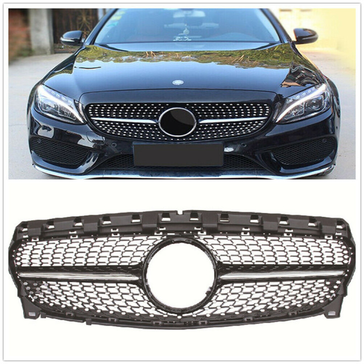 CALANDRE DIAMANT NOIRE + CHROME MERCEDES CLASSE CLA W117 2013-2016