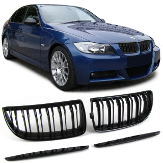 CALANDRE NOIRE BRILLANTE DOUBLE BARRE BMW SERIE 3 E90 E91 2005-2008