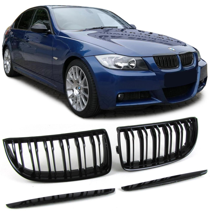 CALANDRE NOIRE BRILLANTE DOUBLE BARRE BMW SERIE 3 E90 E91 2005-2008